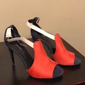 Red, white, and cute, I mean blue Zara sandals.